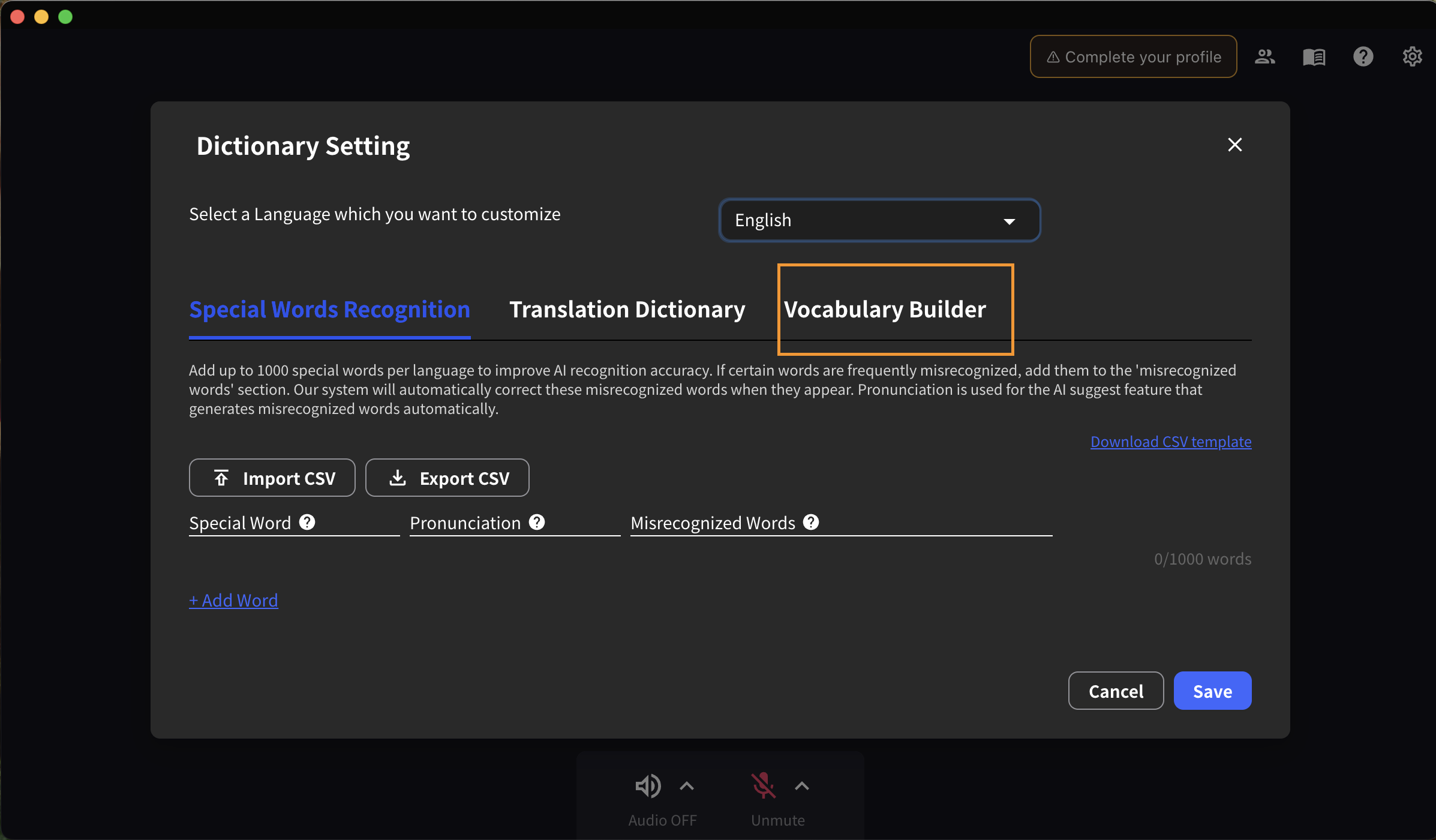 Zugriff auf den Vokabel-Builder