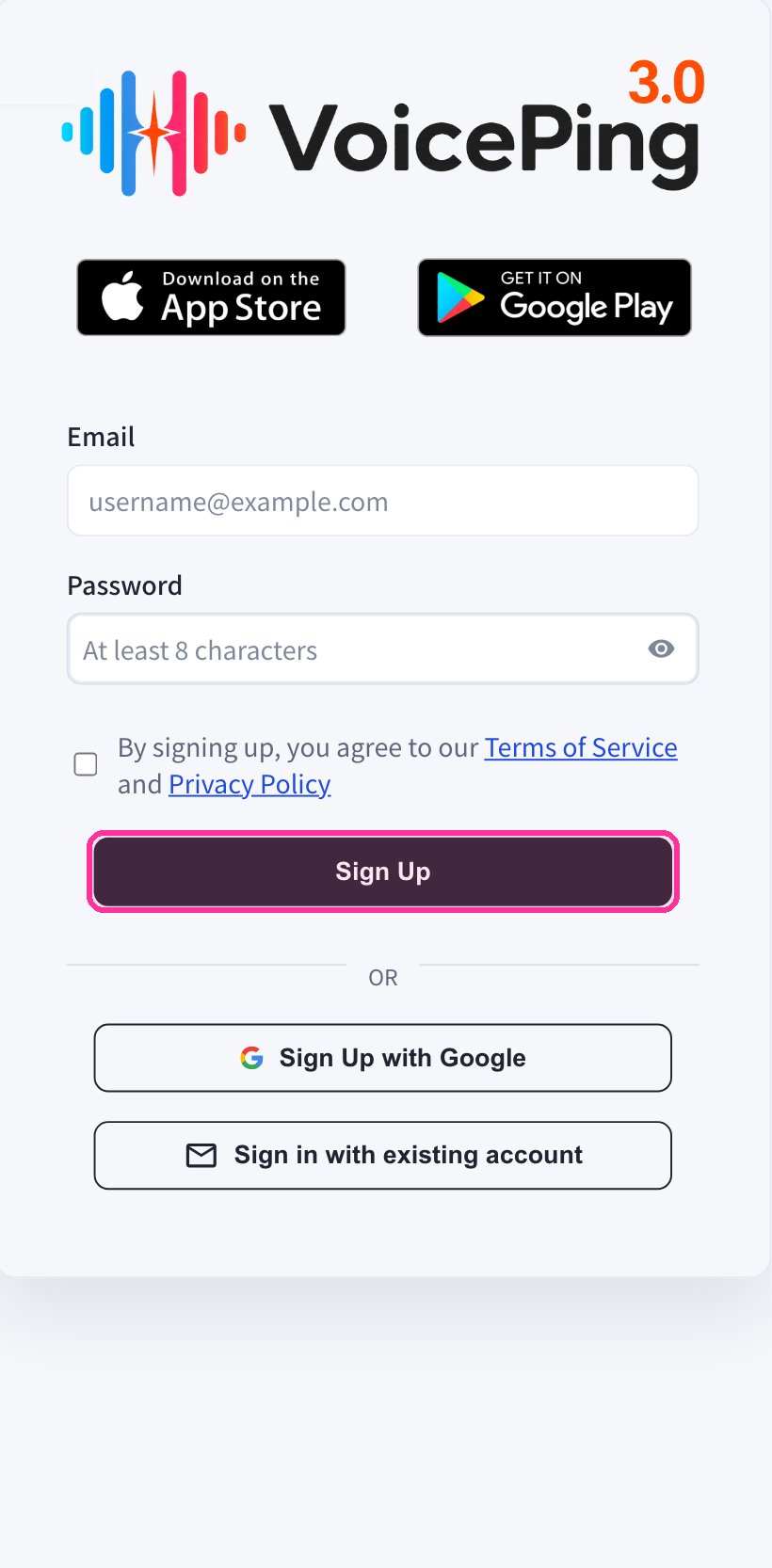手機登錄檔單 - Sign Up按鈕