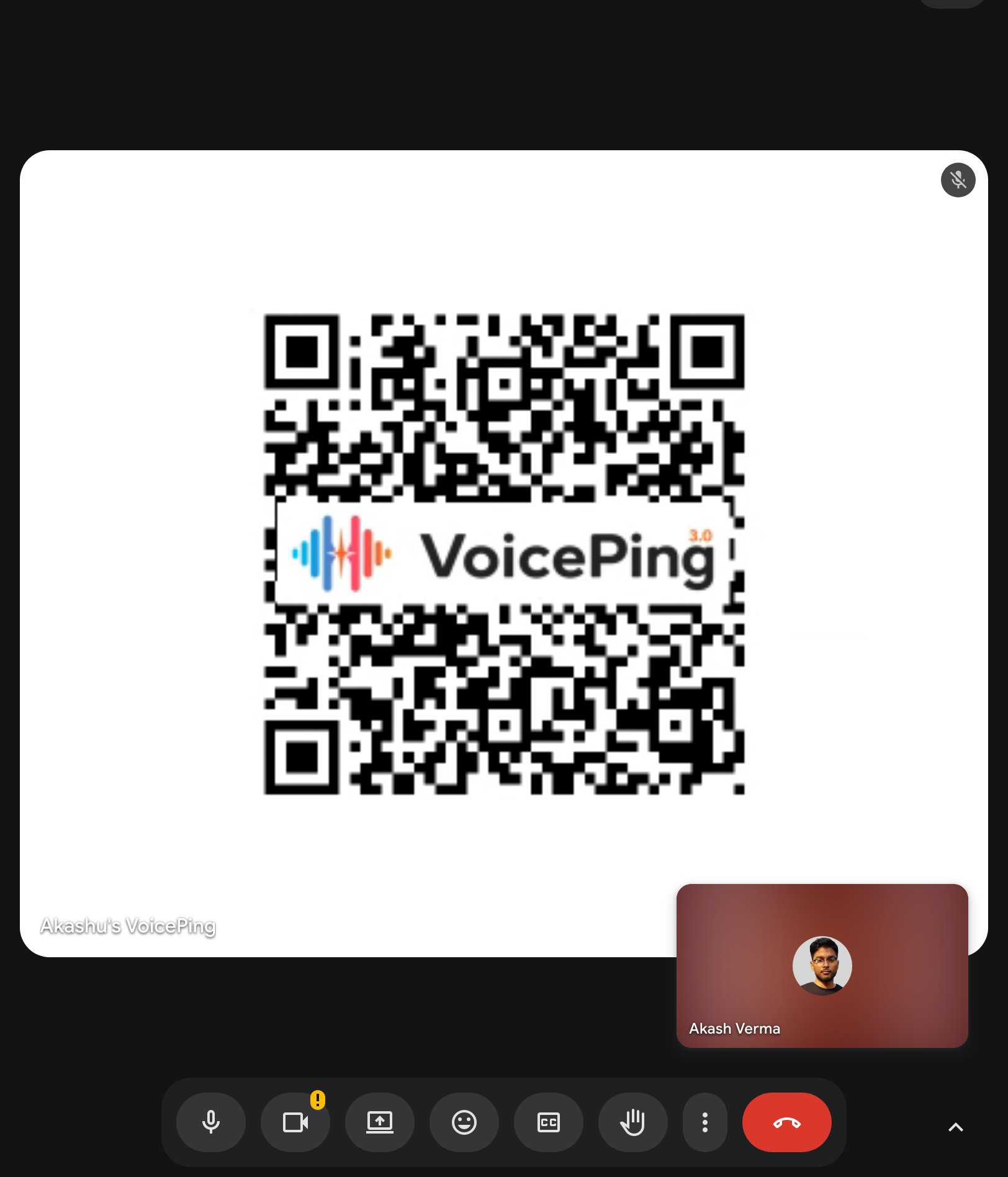 Google Meet with the VoicePing Web Meeting Bot participant and listener QR video screen