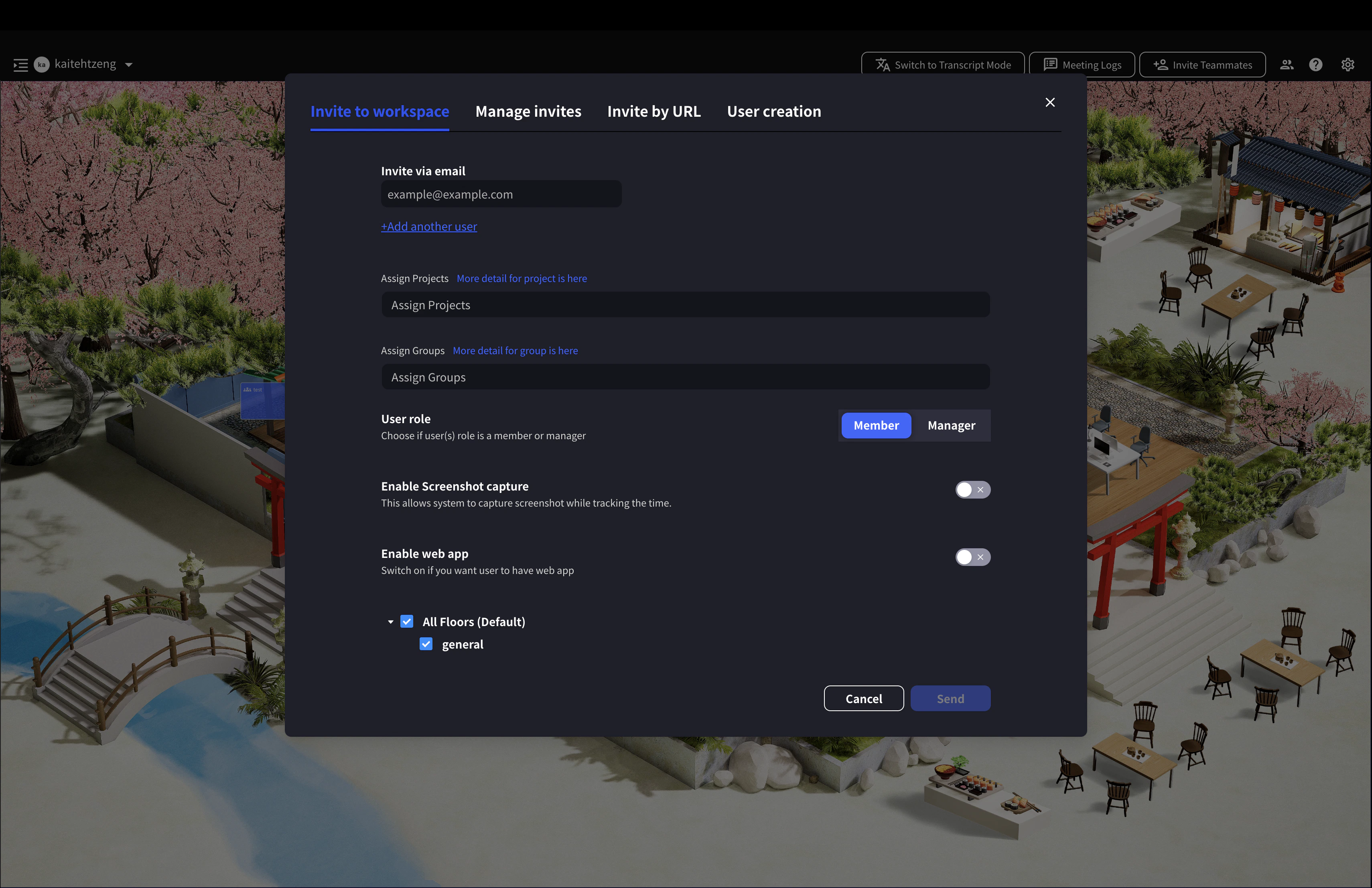 Virtual Office invite to workspace