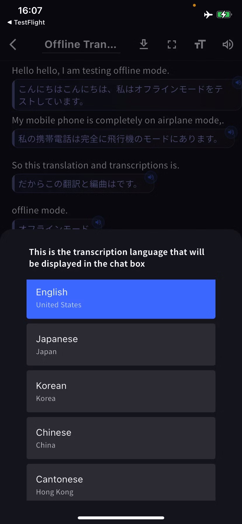 轉錄語言面板
