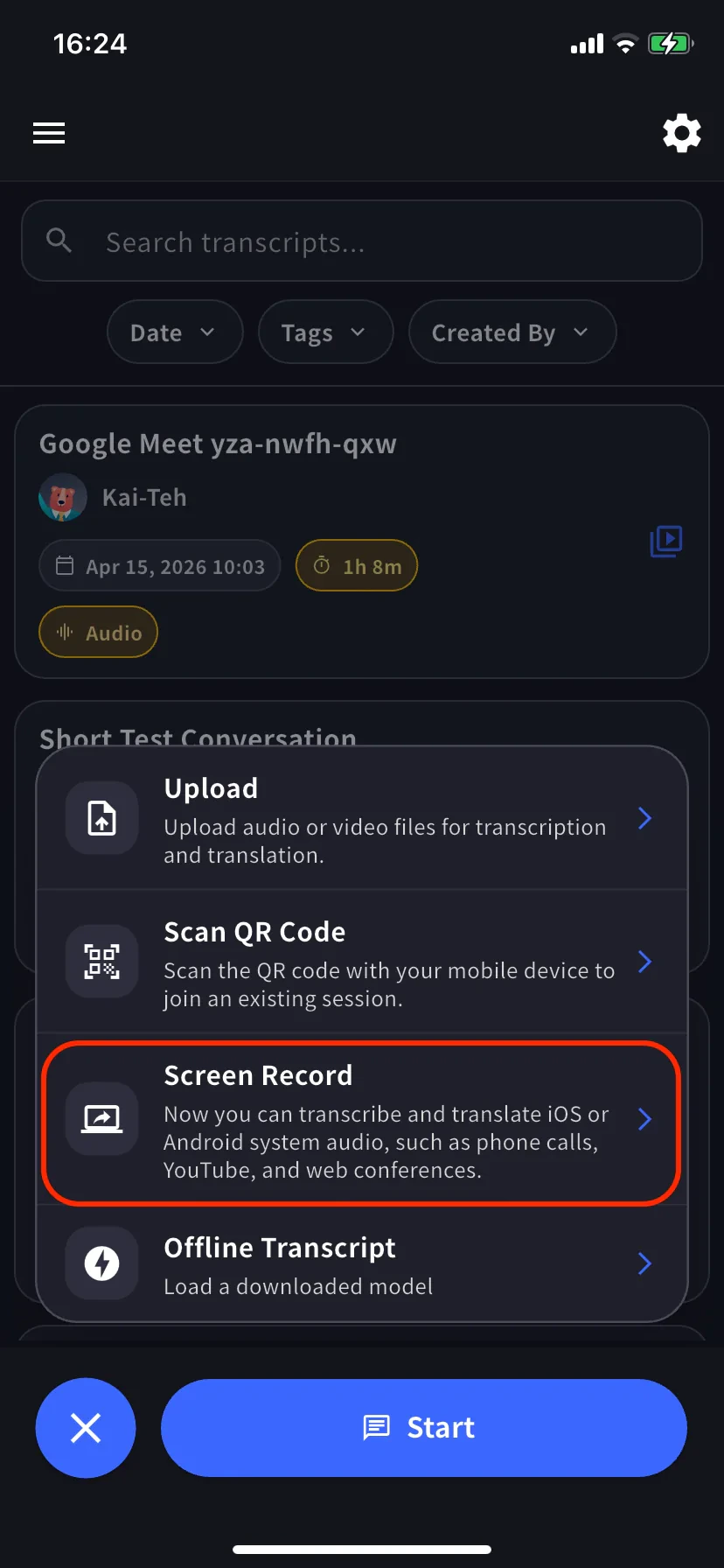 + 菜单中高亮的 Screen Record