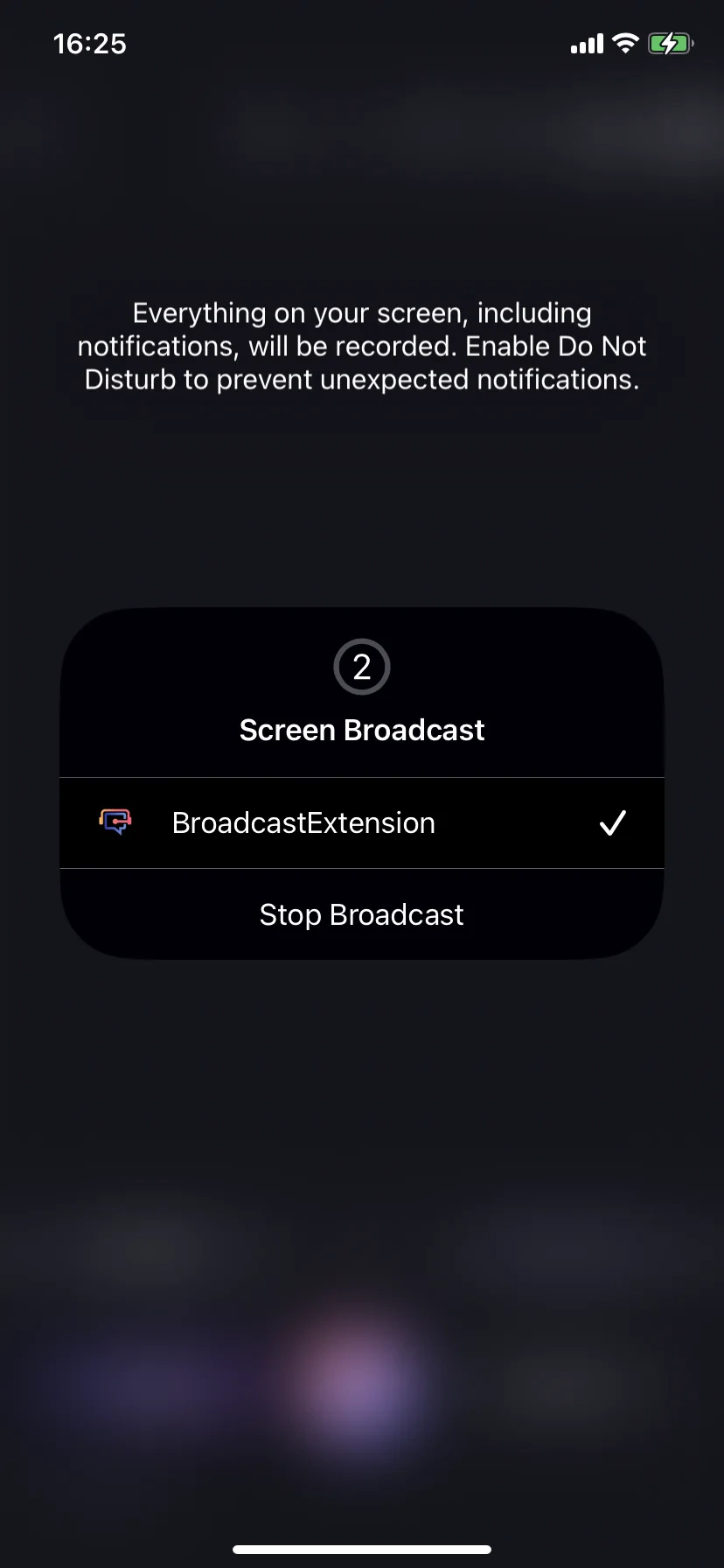 活动状态下的 iOS Stop Broadcast