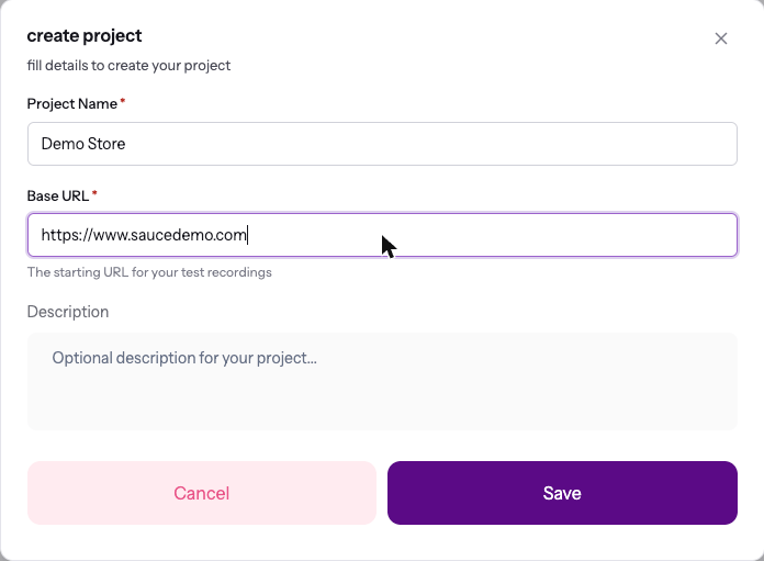 Create project dialog
