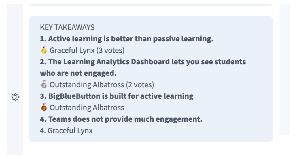 Published key takeaways posted to the chat