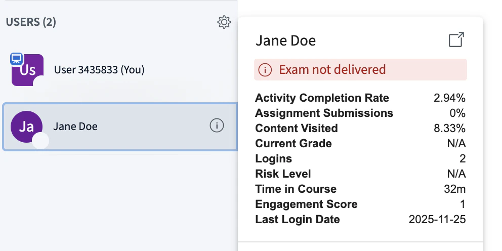 Student alert highlighted with a red background in BigBlueButton