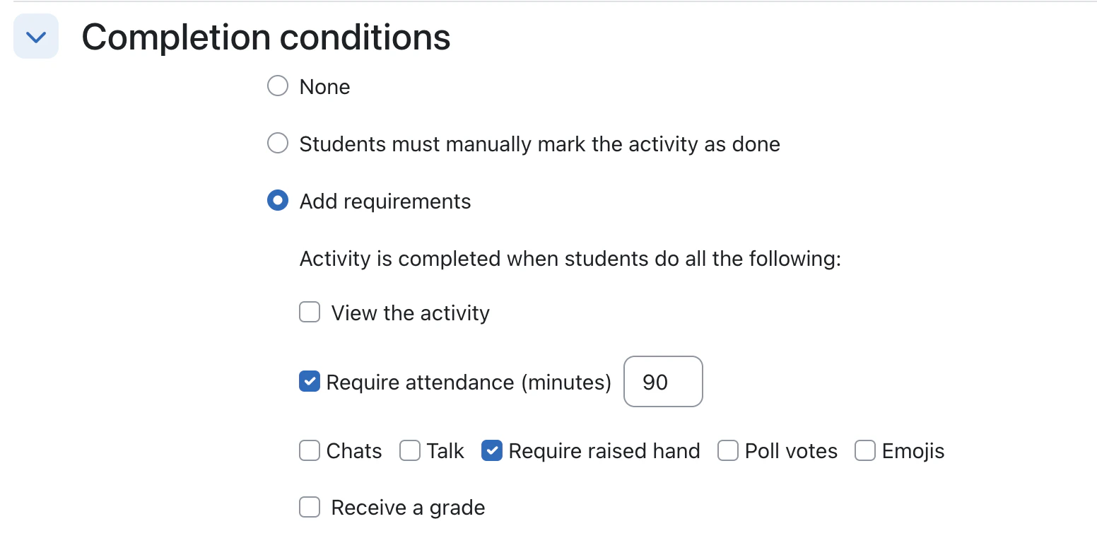 Setting Completion conditions in Moodle