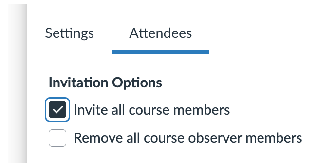 Invite options for course attendees shown