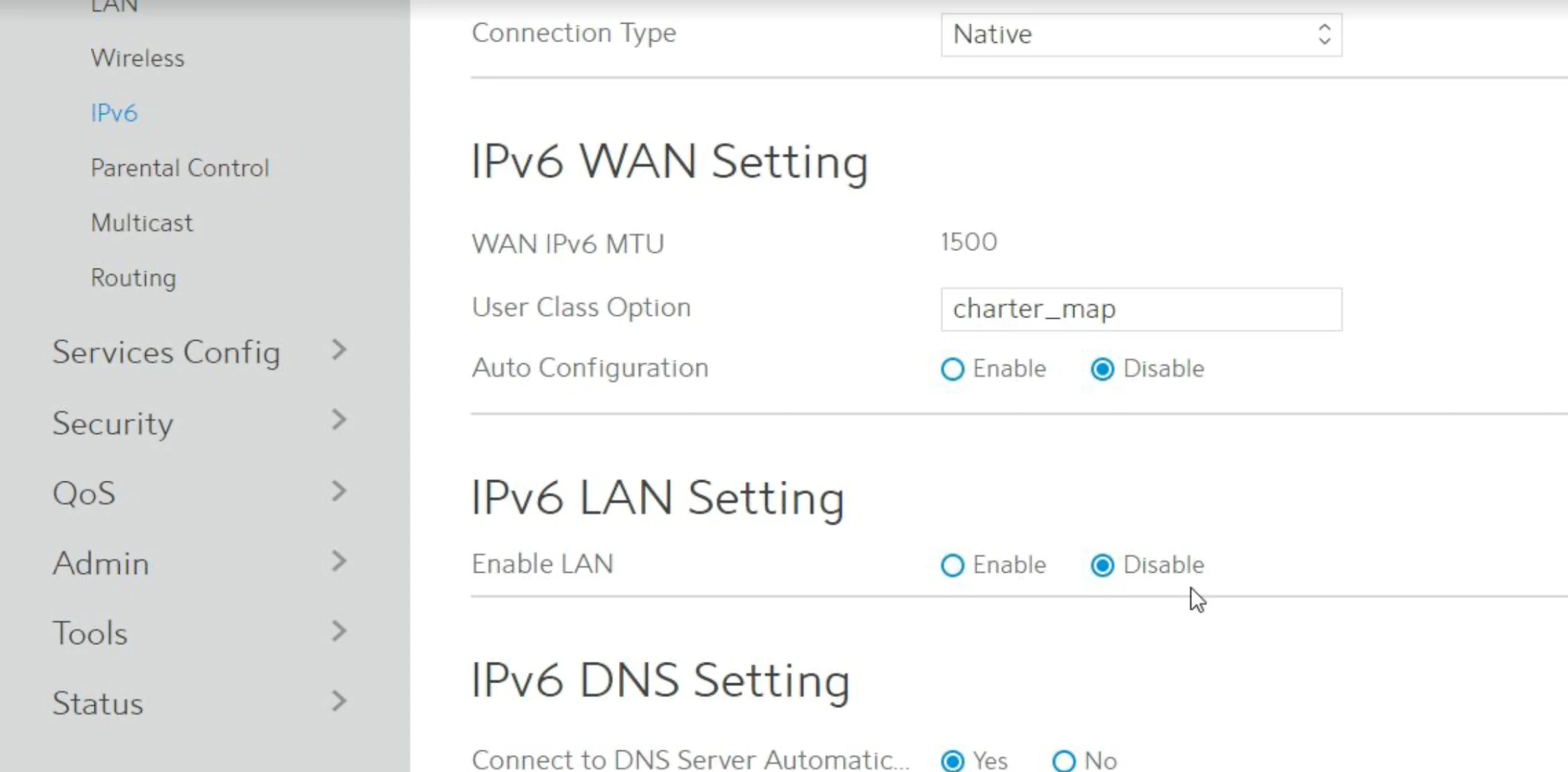 Disable IPv6 on Spectrum router