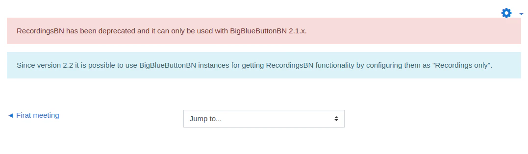 Moodle notice about the deprecated RecordingsBN plugin after updating to BigBlueButtonBN 2.2.x