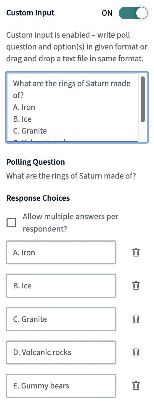 Poll panel pre-filled from slide content