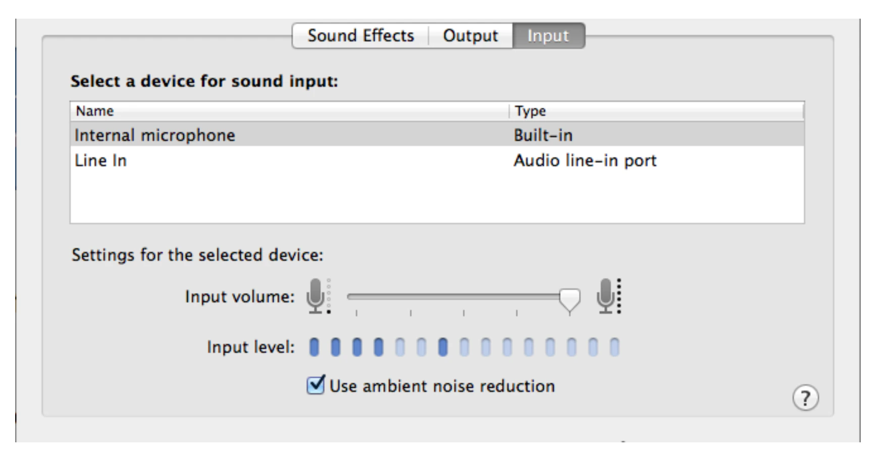 macOS Input Level meter