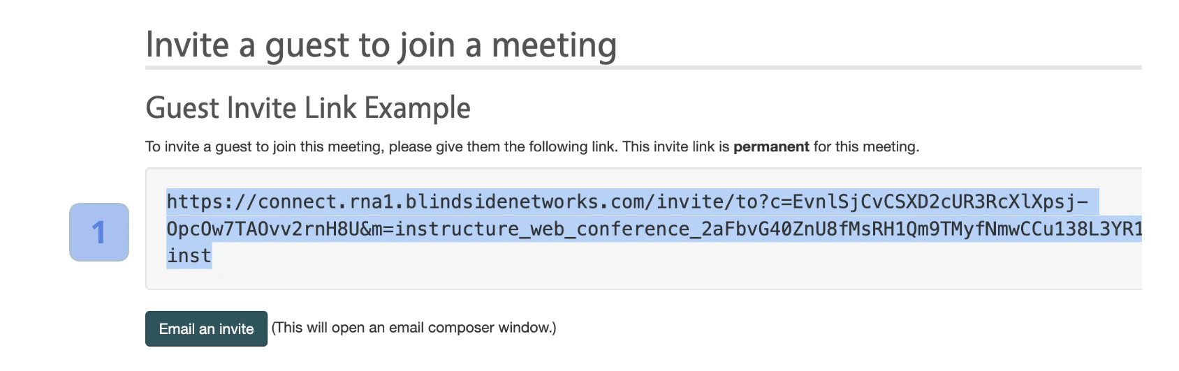 Guest invite tab showing the invite link to copy and share