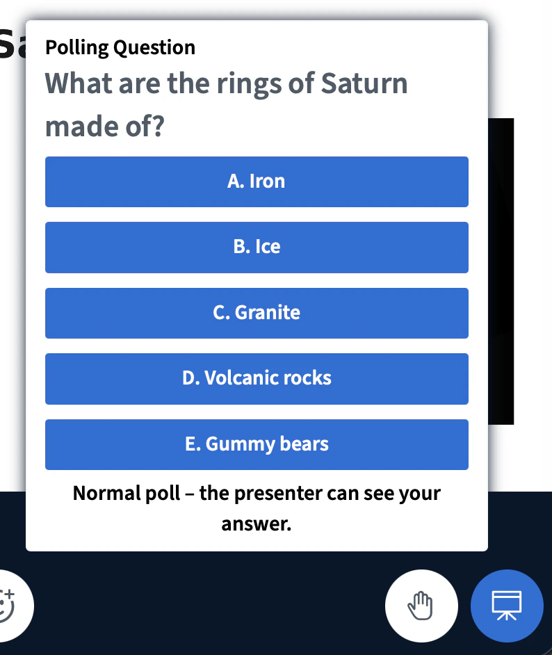 Student view of a Smart Slide poll