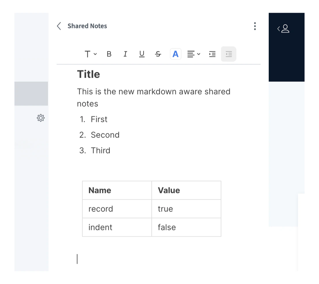 Shared notes app with markdown formatting