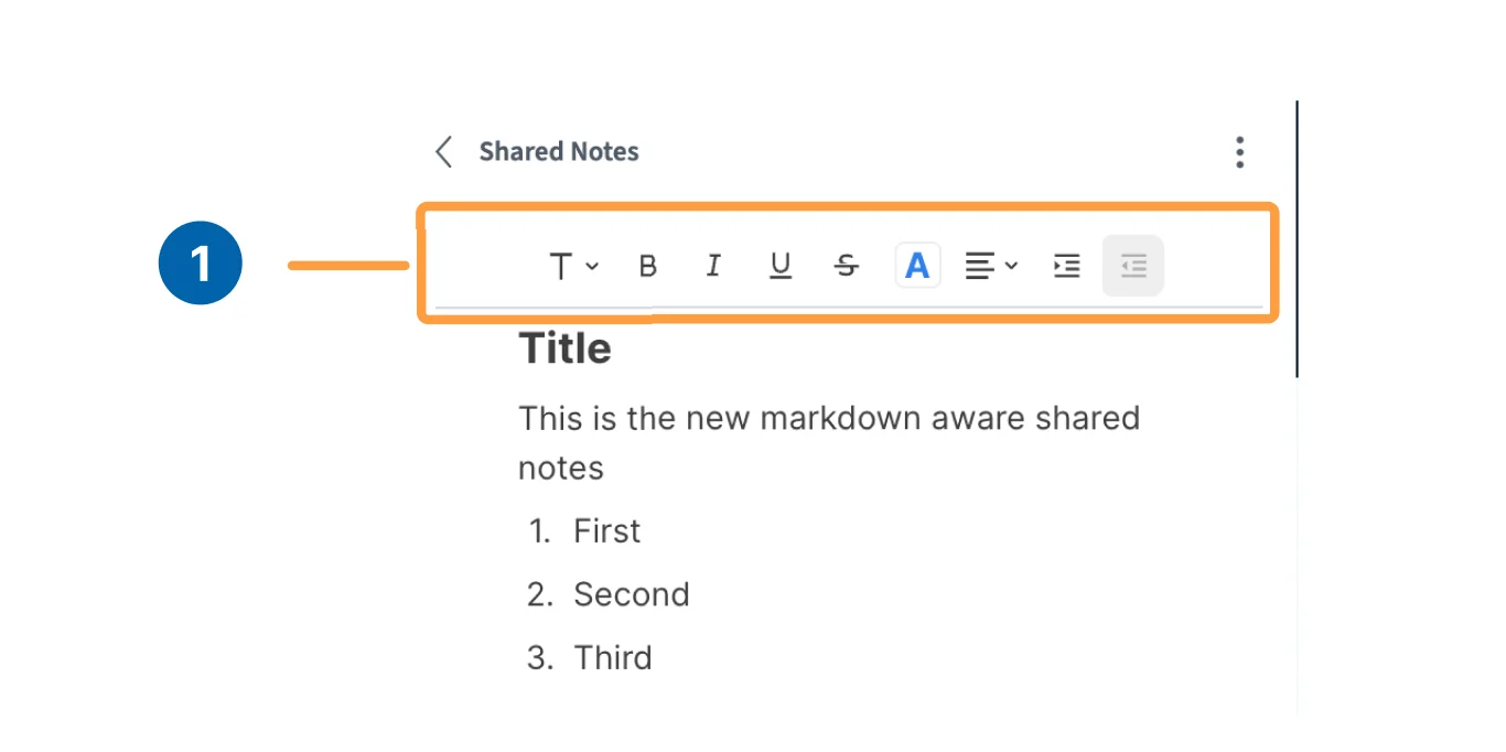 Shared Notes editor with formatting toolbar