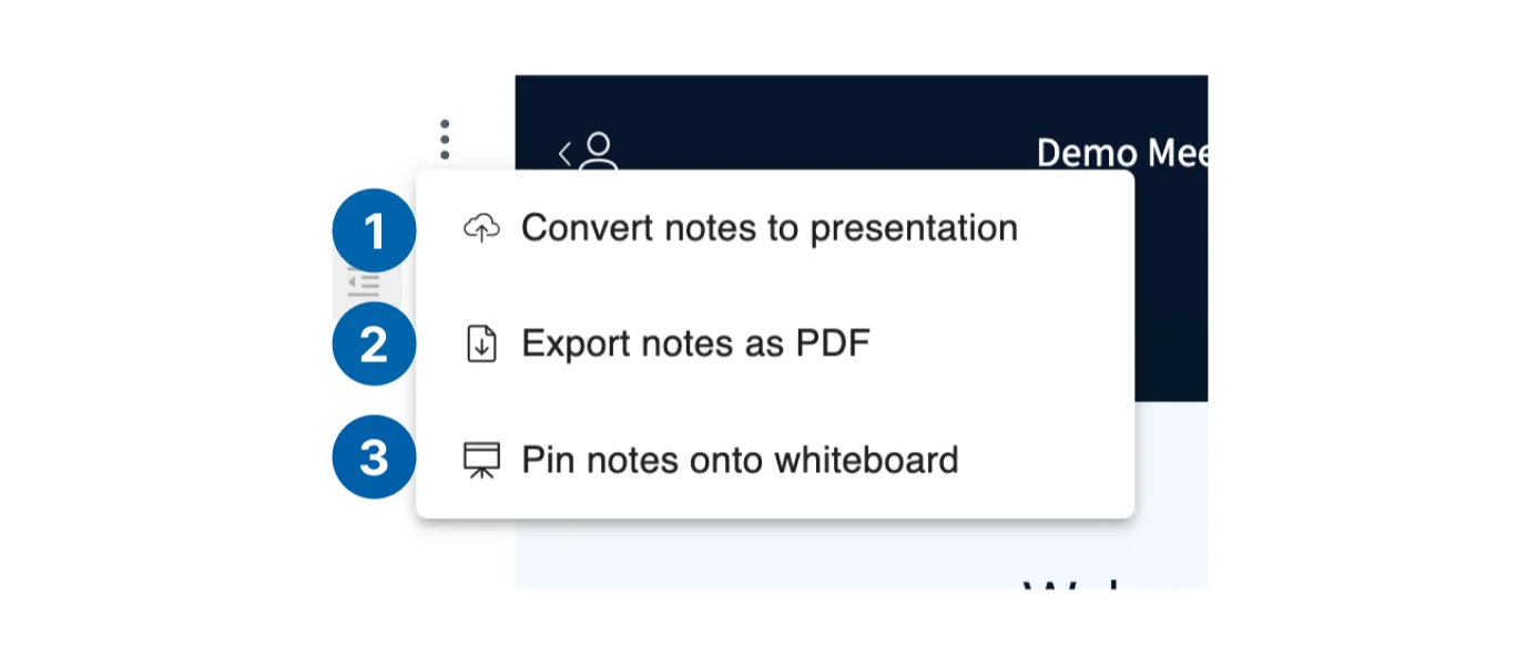 Three notes options: presentation, PDF, whiteboard