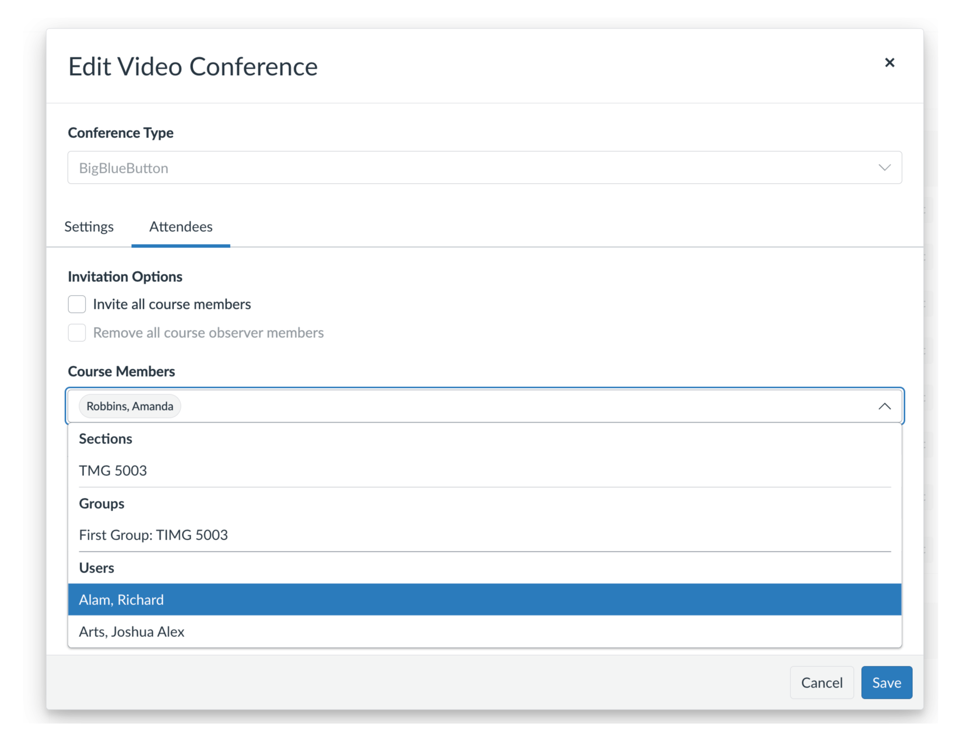 Selecting attendees for a video conference