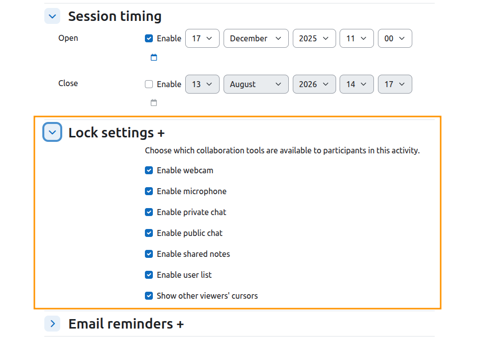 Lock Settings in BNX