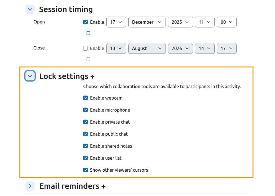 Lock Settings in BNX