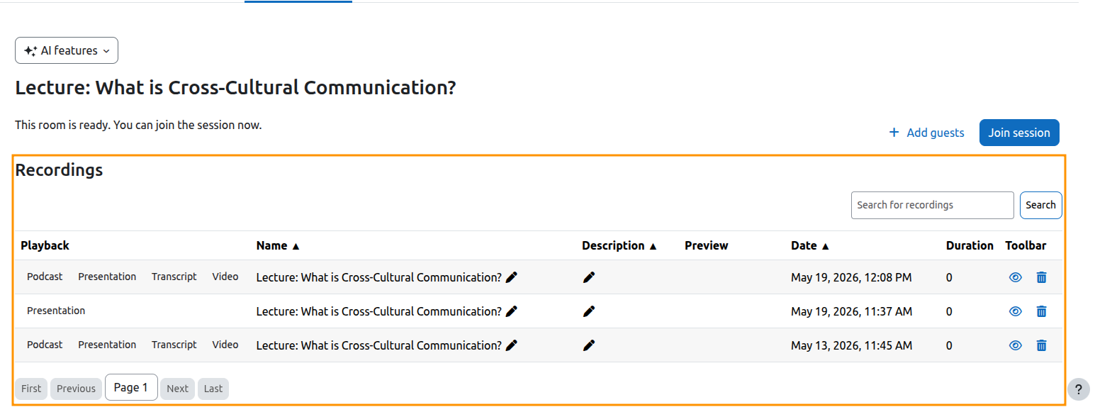 Modernised recordings table in BNX