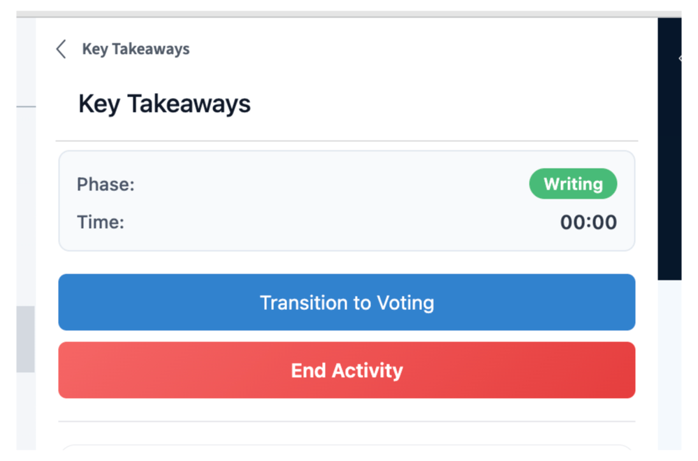Key Takeaways screen with writing phase timer