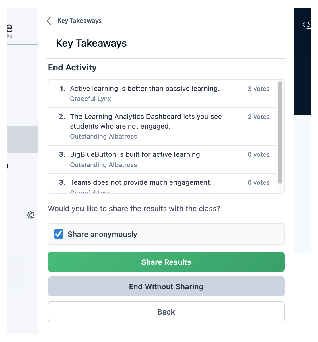 Key takeaways voting results and sharing options