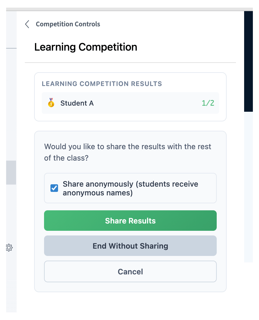 Learning Competition results sharing options