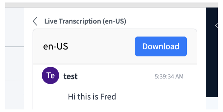 Live transcription message with download button
