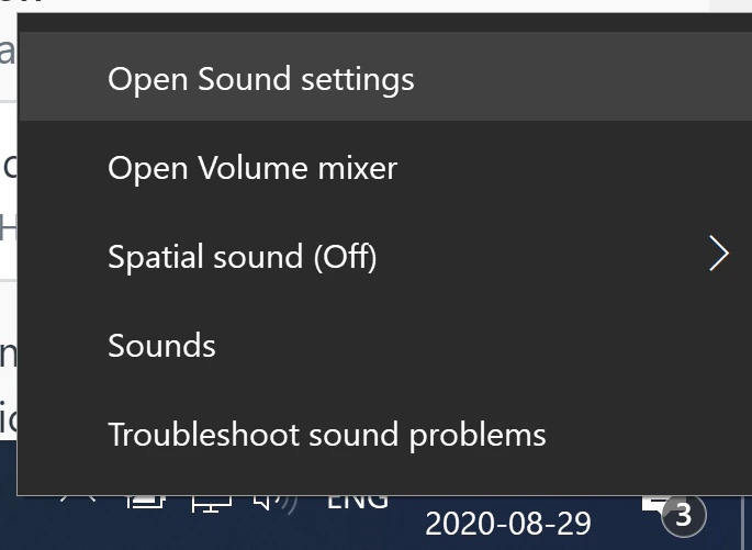 Open Sound Settings from the Windows task bar