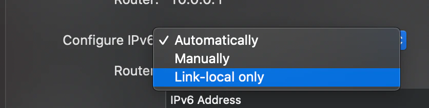 Configure IPv6 menu