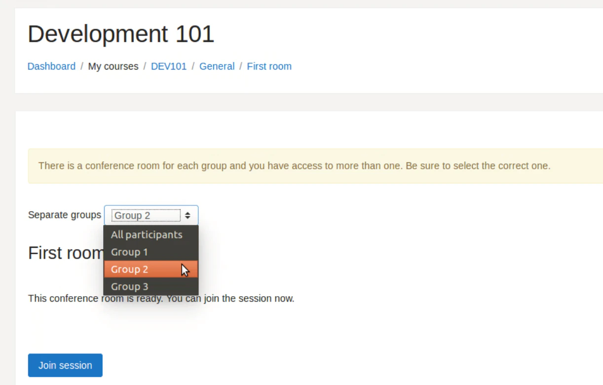 Educator's room selector with All participants and individual group options
