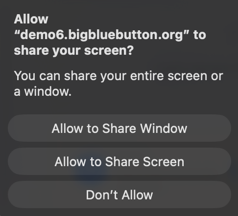 Browser screen sharing prompt