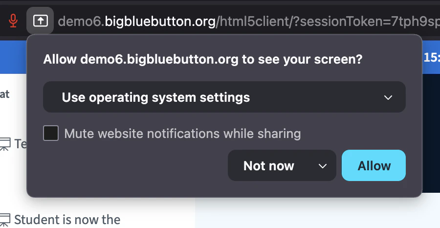 Firefox screen sharing permission prompt