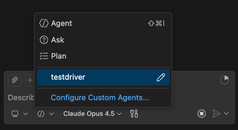 Selecting the testdriverai agent