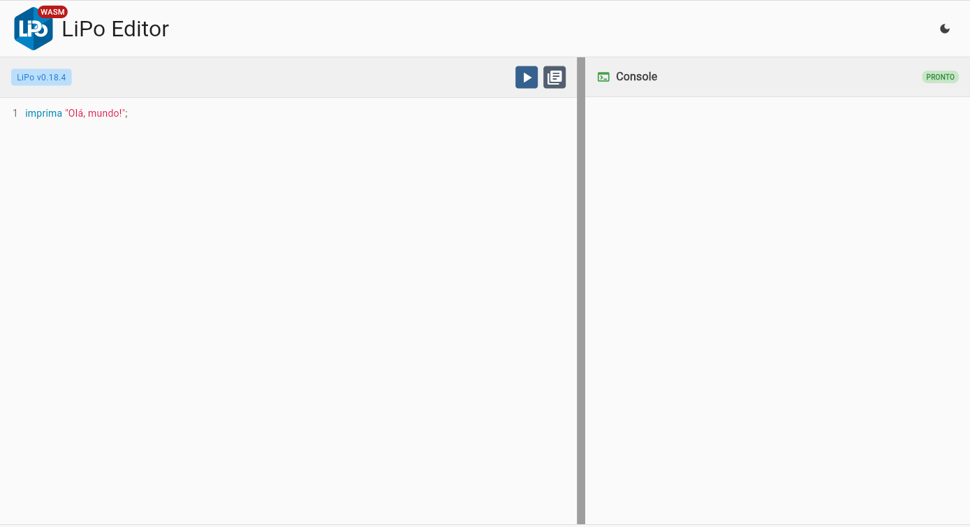 Ícones de alternância de modo destacados no editor web.