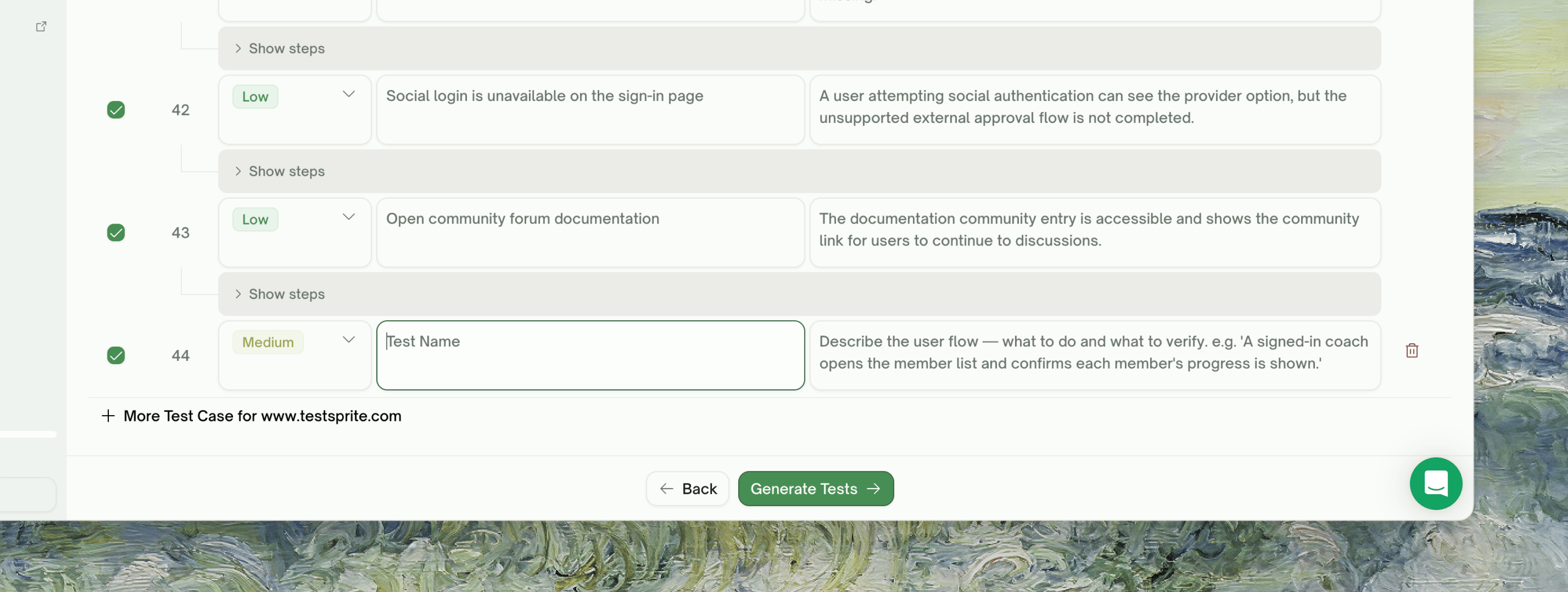 UI plan review with feature-grouped cases