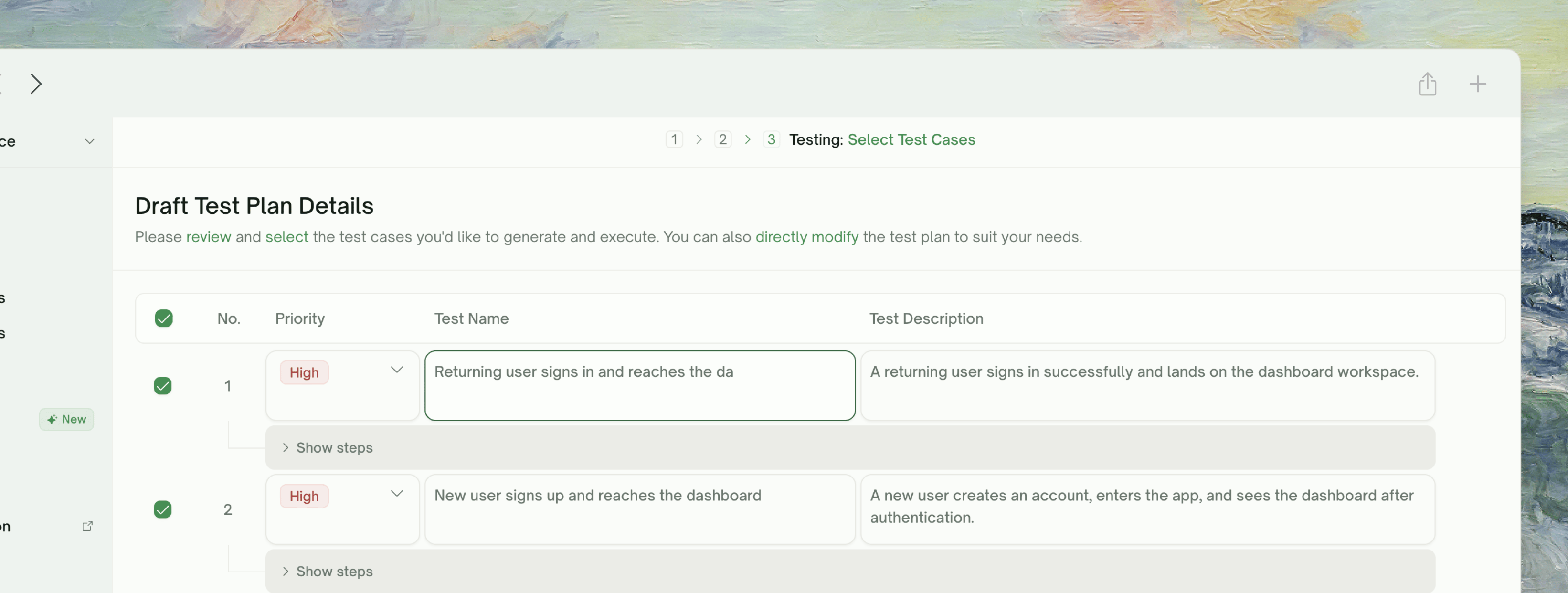 UI plan review with feature-grouped cases