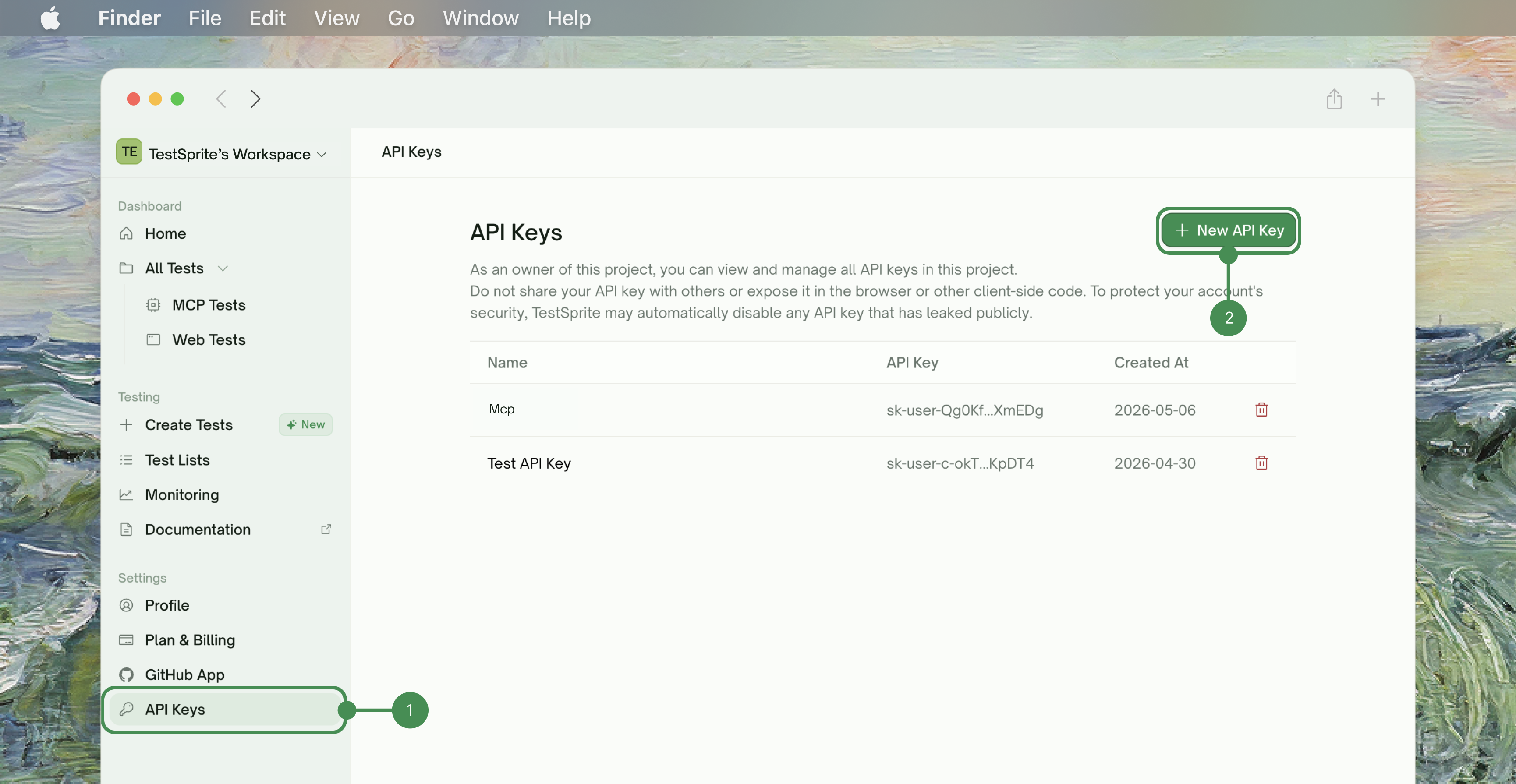 API Keys & MCP Integration - TestSprite Documentation