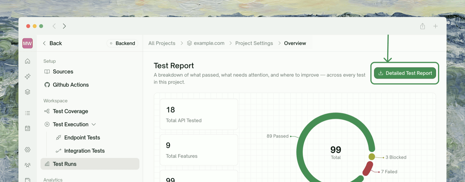 The Detailed Test Report button on the Test Report page