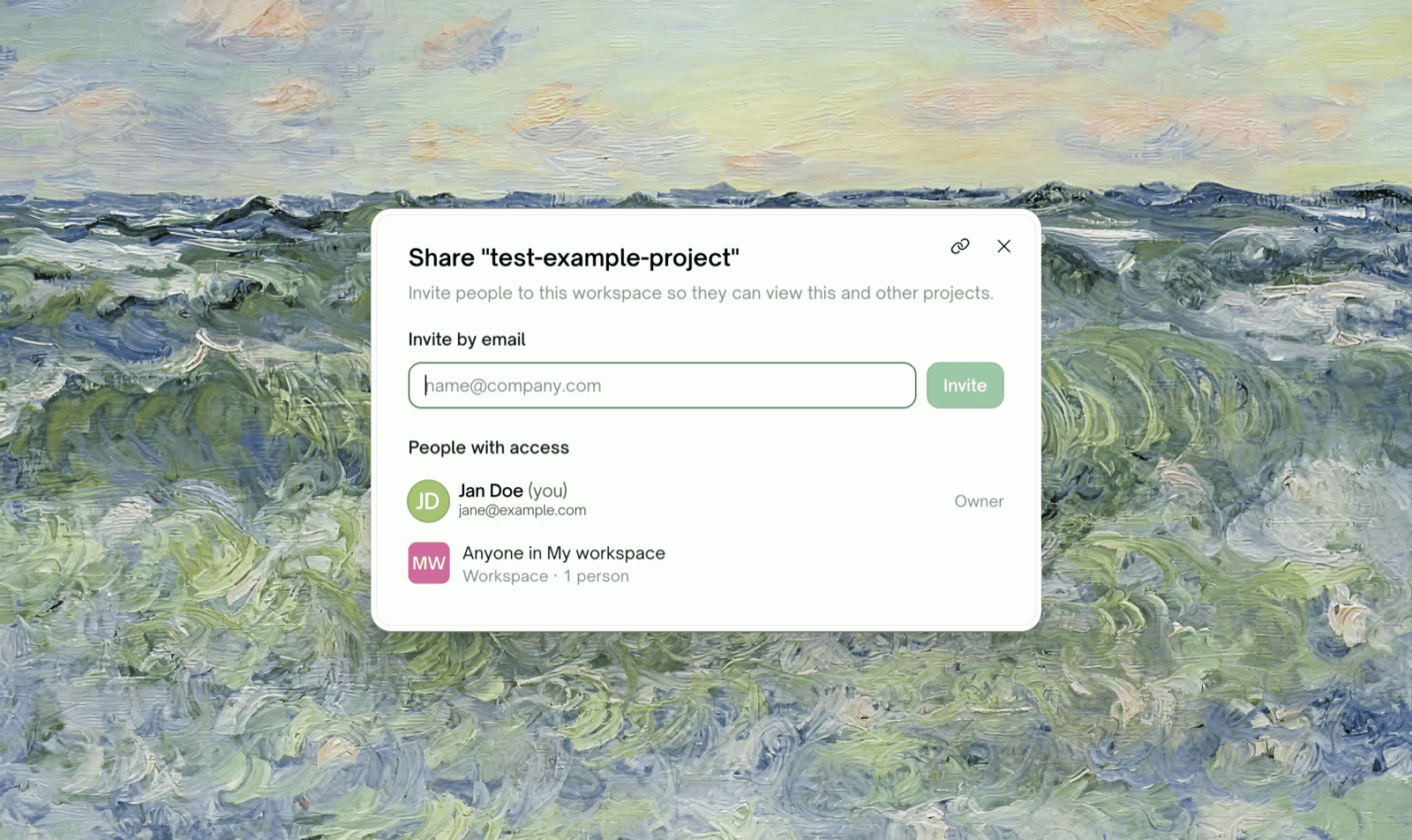 Share dialog — Invite by email above the People with access list