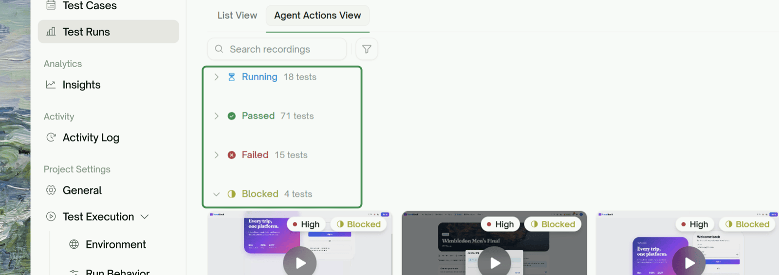 Status groups collapsed, with Blocked expanded showing its tiles
