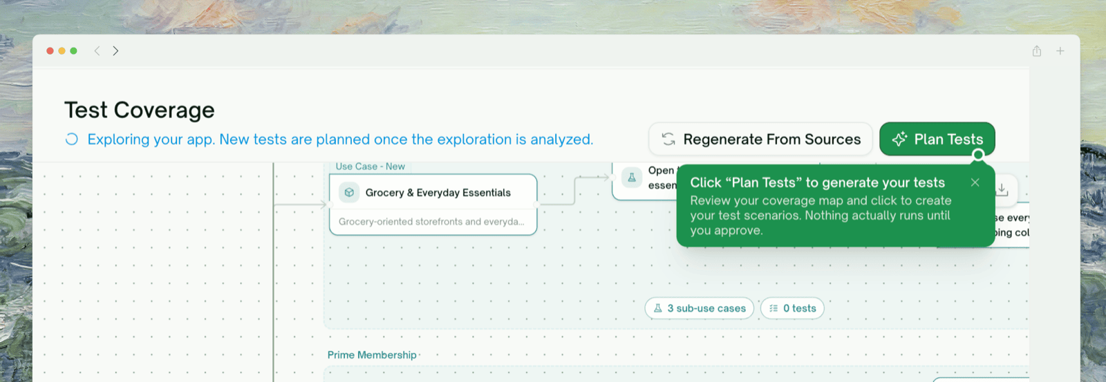 Test Coverage map — review the use-case map, then click Plan Tests