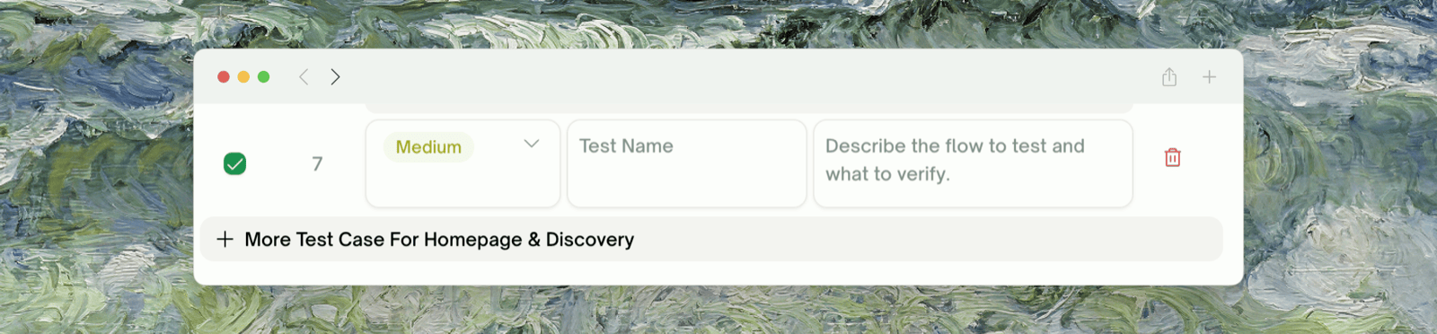 + More Test Case button adding an empty row at the bottom of the list