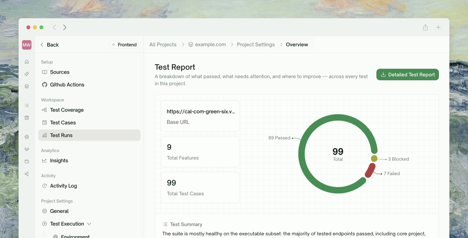 Test Report summary view