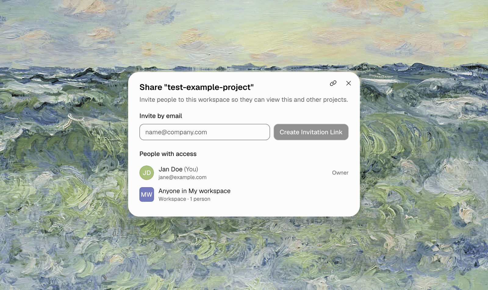 Share dialog — Invite by email above the People with access list