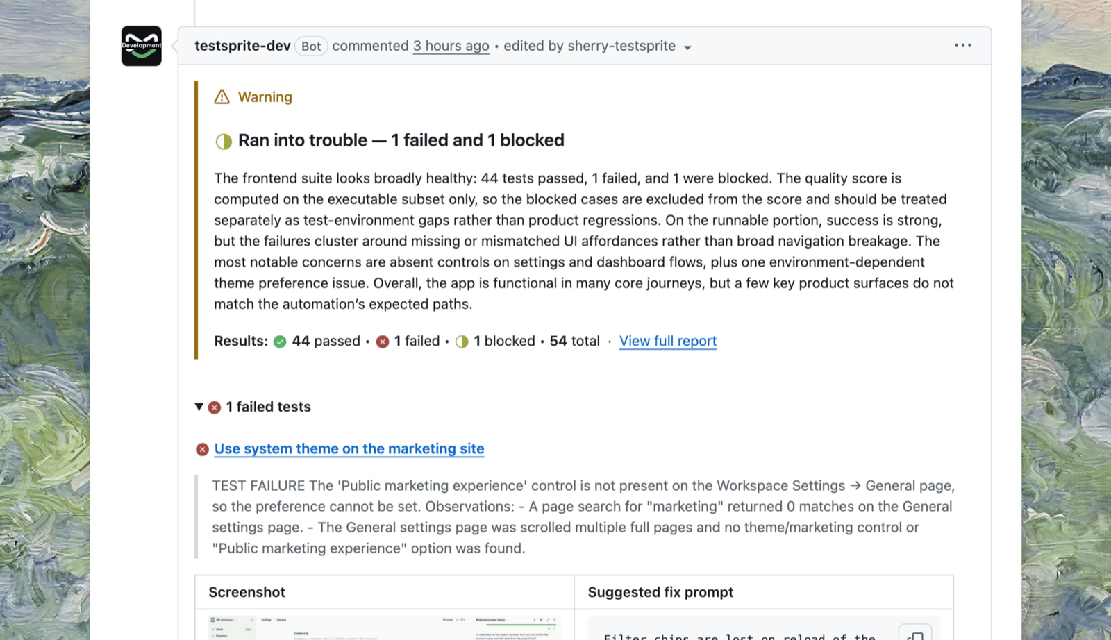 Same comment updated with the finished pass/fail report