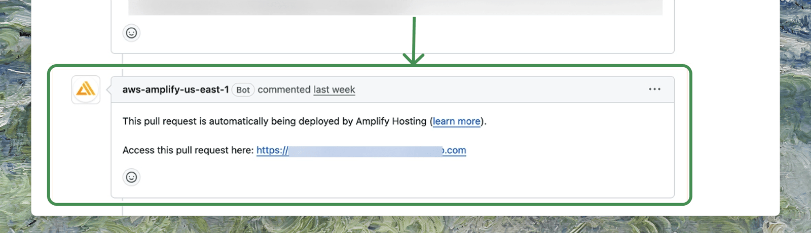 A PR showing an Amplify Hosting bot comment with a preview deployment link