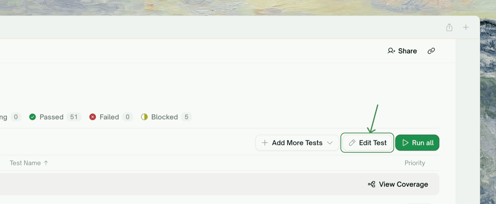 The Edit Test button on the Test Cases toolbar
