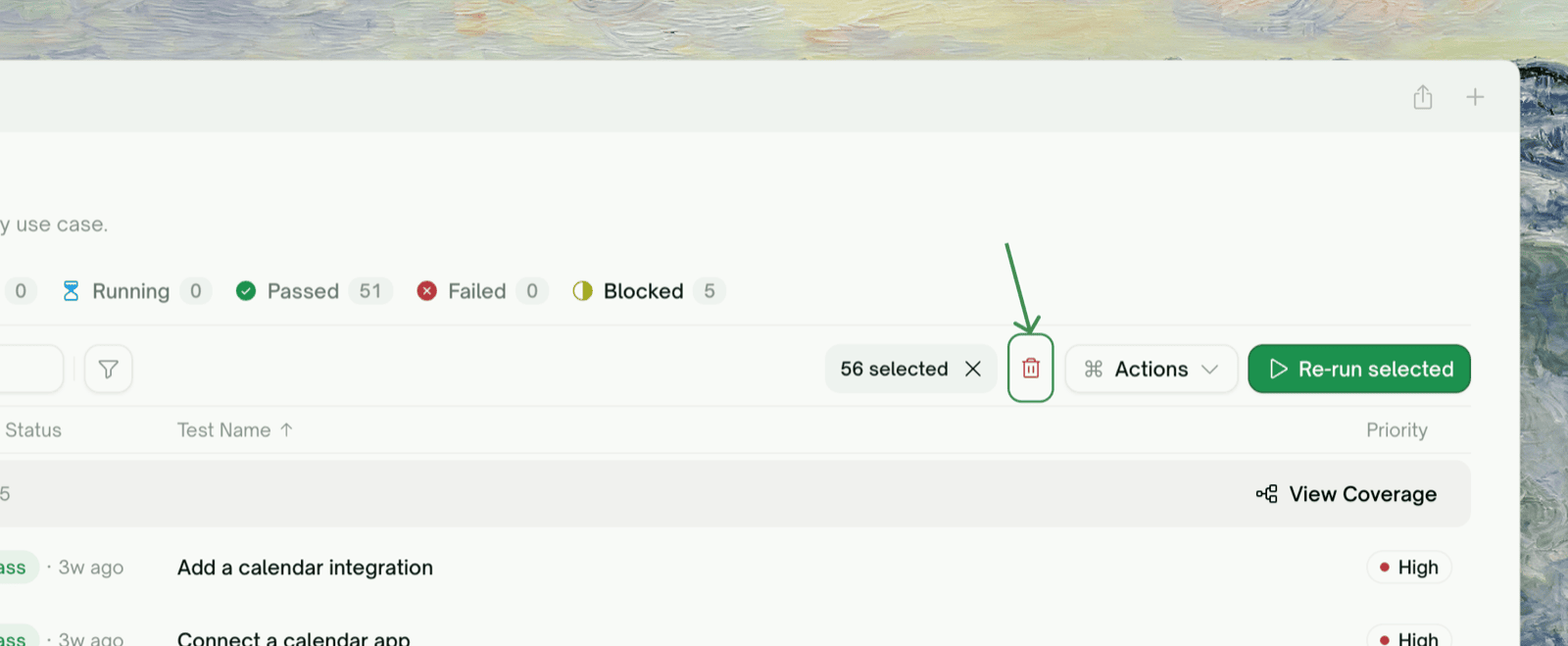 Deleting several selected cases from the toolbar